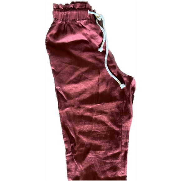 Marc New York Linen Orange Rust Drawstring Waist Baggy Lagenlook Ankle Pants, S - Picture 7 of 10